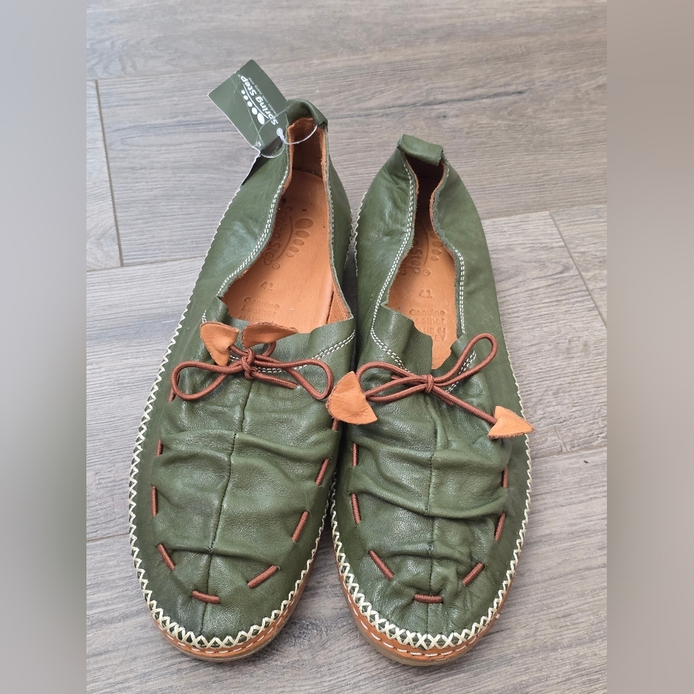 Spring Step Womens Berna Leather Green Brown Slip On's Flats - Picture 4 of 8